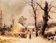 George Henry Durrie Winter Scene in New England oil painting artist